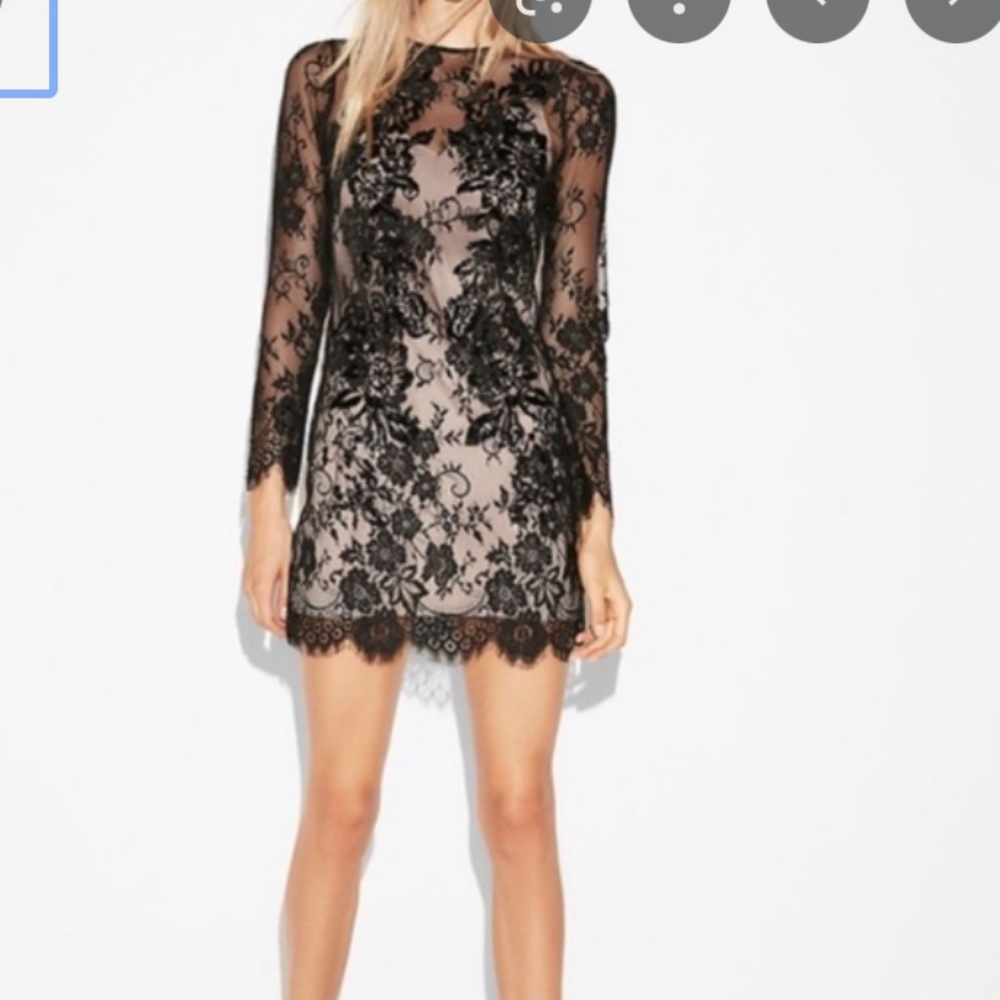 EUC Express Black Lace Embellished Midi Long Sleeve Dress